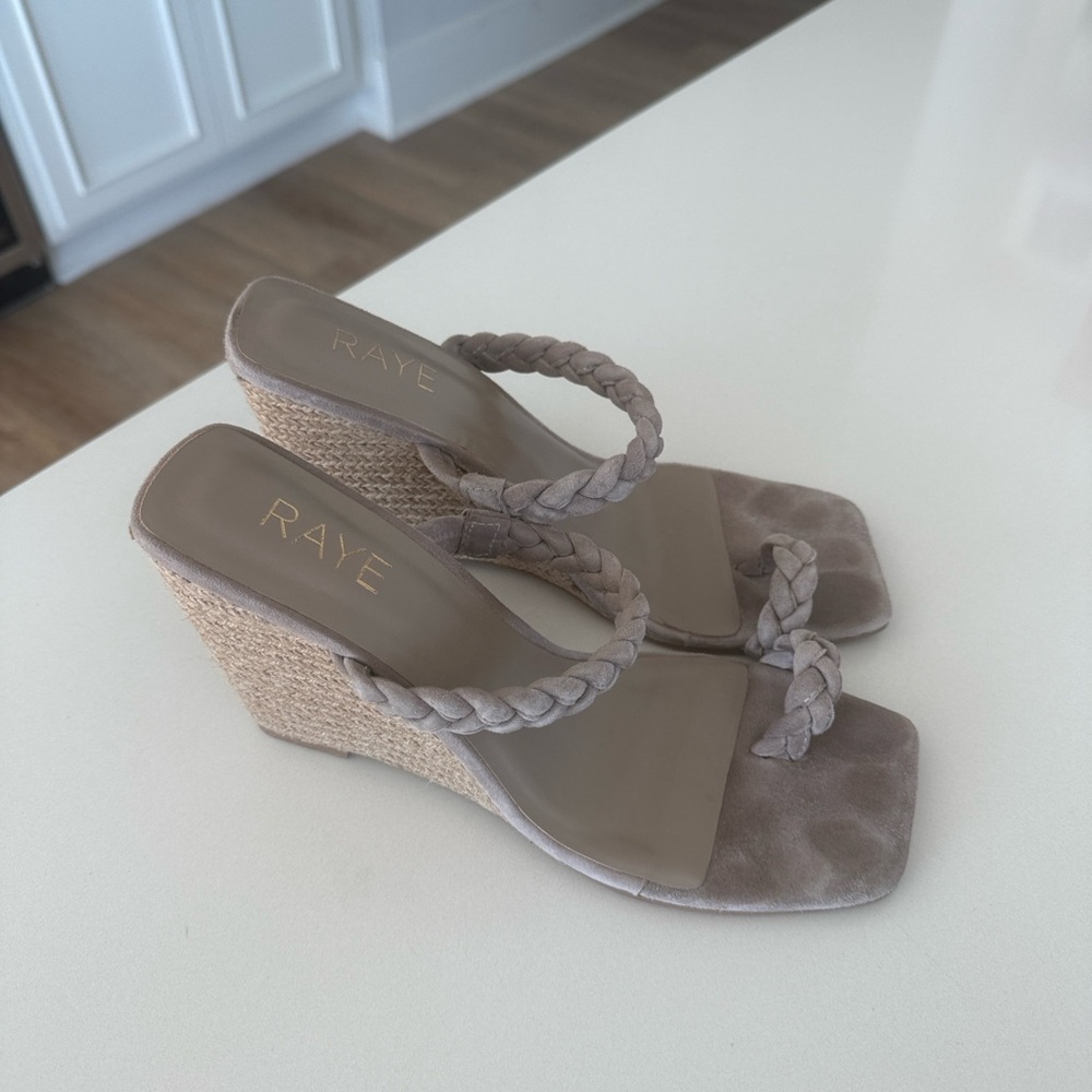 RAYE Braided Strap Wedge Sandals in Taupe
